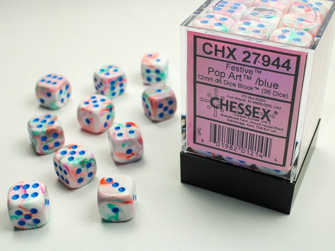 Chessex - Festive 36D6-Die Dice Set - Pop Art/Blue 12MM
