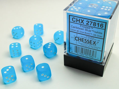 Chessex - Frosted 36D6-Die Dice Set - Caribbean Blue/White 12MM