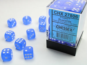 Chessex - Frosted 36D6-Die Dice Set - Blue/White 12MM