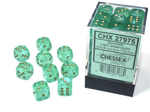 Chessex - Borealis 36D6-Die Dice Set - Light Green/Gold 12MM