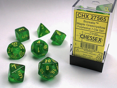 Chessex - Borealis Polyhedral 7-Die Dice Set - Maple Green/Yellow