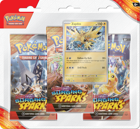 Pokemon Scarlet & Violet: Surging Sparks - 3 Pack Blister - Zapdos (Pre-Order) (ETA November 8th, 2024)