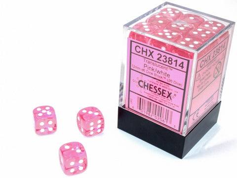Chessex - Translucent 36D6-Die Dice Set - Pink/White 12MM