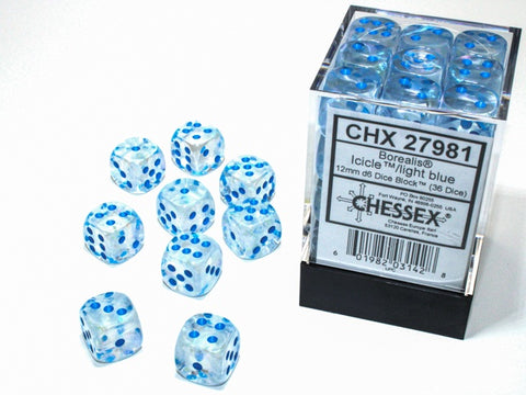 Chessex - Borealis 36D6-Die Dice Set - Icicle/Light Blue 12MM