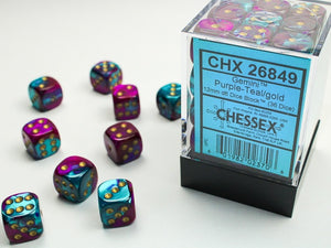 Chessex - Gemini 36D6-Die Dice Set - Purple-Teal/Gold 12MM