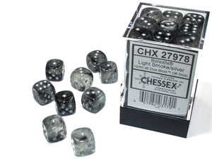 Chessex - Borealis 36D6-Die Dice Set - Light Smoke/Silver 12MM