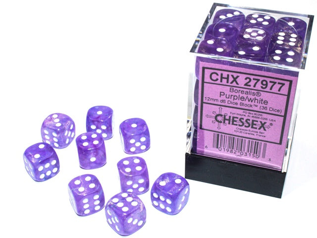 Chessex - Borealis 36D6-Die Dice Set - Purple/White 12MM