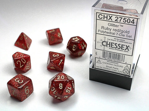 Chessex - Glitter Polyhedral 7-Die Dice Set - Ruby Red/Gold