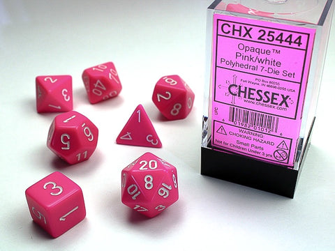 Chessex - Opaque Polyhedral 7-Die Dice Set - Pink/White