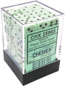 Chessex - Opaque 36D6-Die Dice Set - Pastel Green/Black 12MM