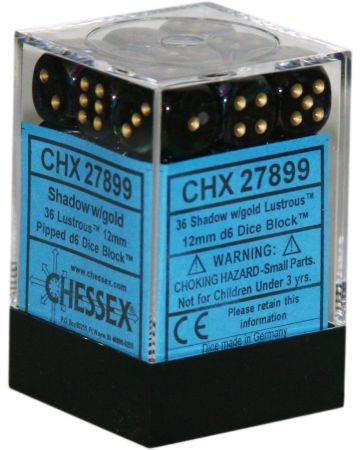 Chessex - Lustrous 36D6-Die Dice Set - Shadow/Gold