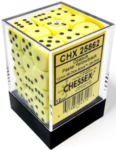 Chessex - Opaque 36D6-Die Dice Set - Pastel Yellow/Black 12MM