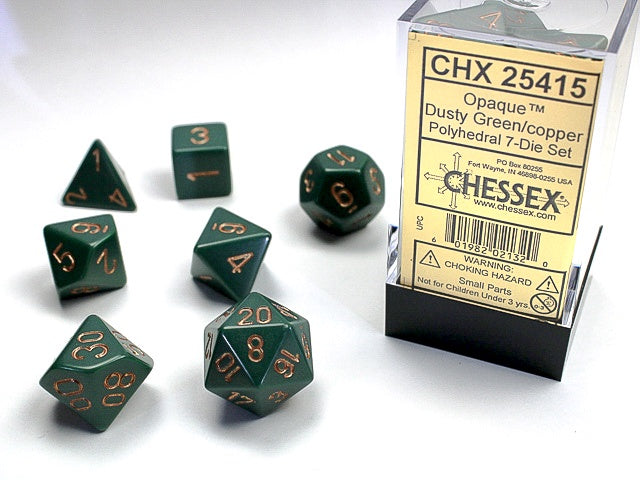 Chessex - Opaque Polyhedral 7-Die Dice Set - Dusty Green/Copper