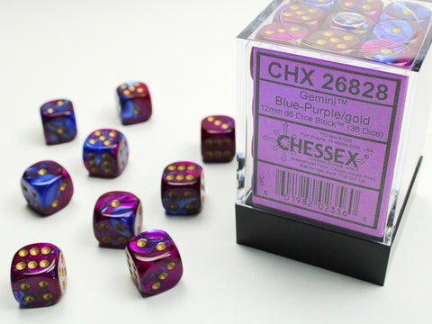 Chessex - Gemini 36D6-Die Dice Set - Blue-Purple/Gold 12MM