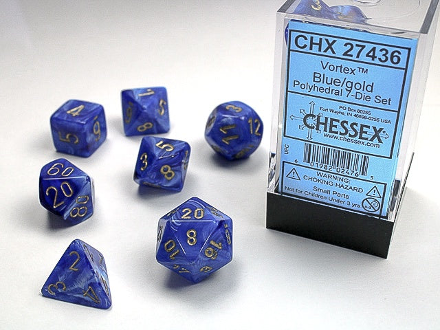 Chessex - Vortex Polyhedral 7-Die Dice Set - Blue/Gold