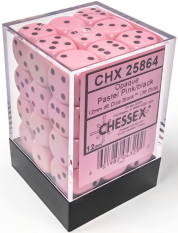 Chessex - Opaque 36D6-Die Dice Set - Pastel Pink/Black 12MM