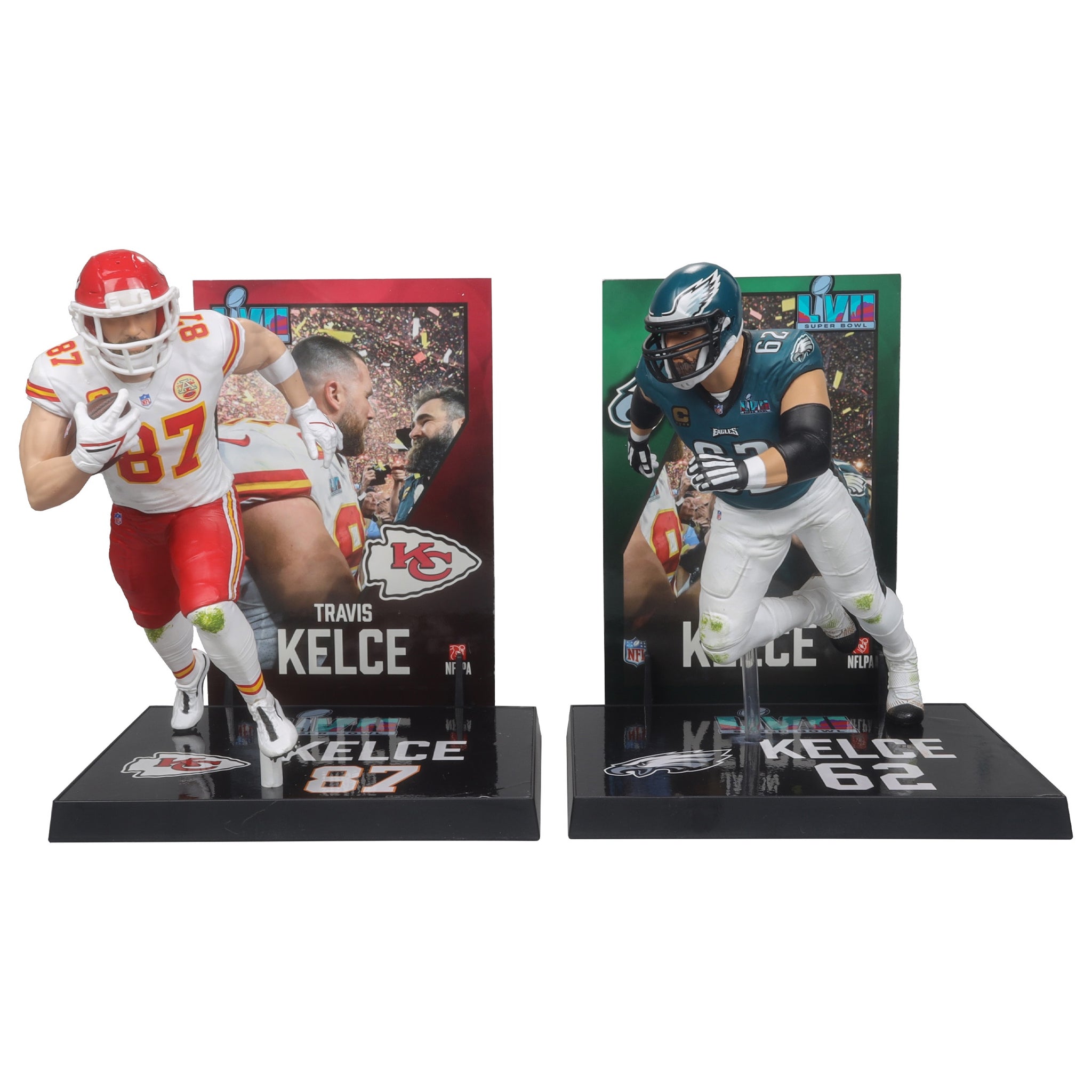 NFL Football Kansas City Chiefs Red Jersey Travis Kelce & Philadelphia Eagles Green Jersey Jason Kelce McFarlane's SportsPicks 7" Legacy Series Figure #25 2 Pack