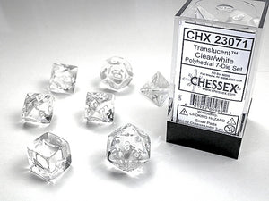 Chessex - Translucent Polyhedral 7-Die Dice Set - Clear/White
