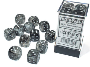 Chessex - Borealis 12D6-Die Dice Set - Light Smoke/Silver 16MM Luminary