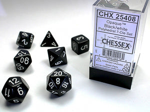 Chessex - Opaque Polyhedral 7-Die Dice Set - Black/White