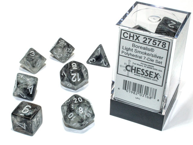 Chessex - Borealis Polyhedral 7-Die Dice Set - Light Smoke/Silver