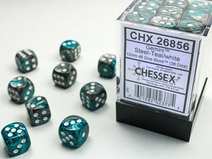 Chessex - Gemini 36D6-Die Dice Set - Steel-Teal/White 12MM