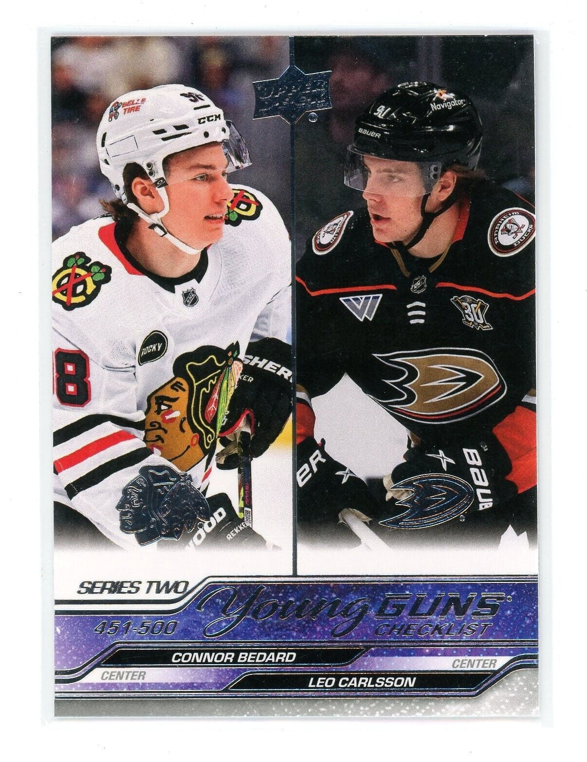 2023-24 Upper Deck Series 2 Young Guns Checklist Connor Bedard/Leo Carlsson #500 Rookie