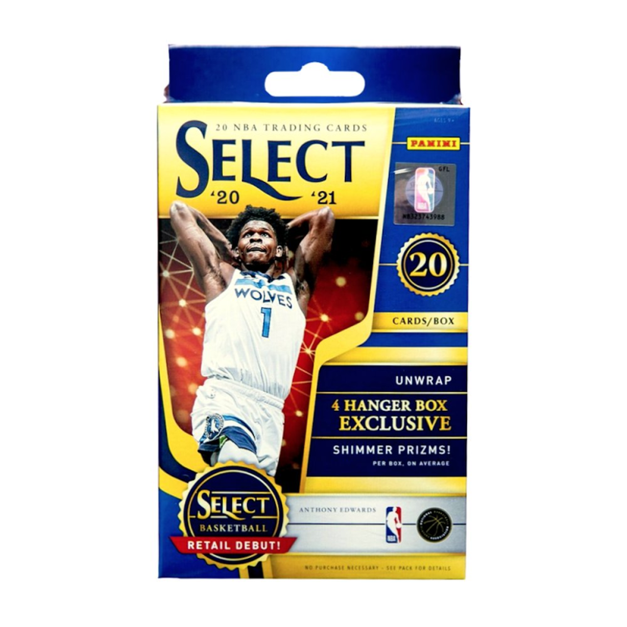 2020-21 Panini Select Basketball Trading Card Hanger Box (4 Exclusive Shimmer Prizms Per Box, On Average)