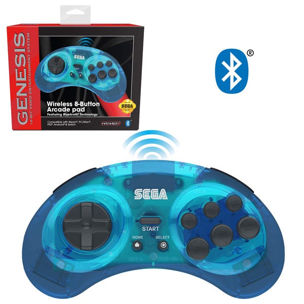 Genesis Clear Blue 8 Button Bluetooth Wireless Controller [Retro-Bit]