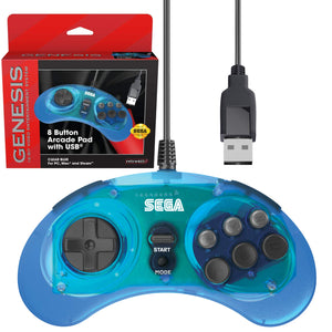 Genesis Clear Blue 8 Button USB Arcade Pad Controller [Retro-Bit]