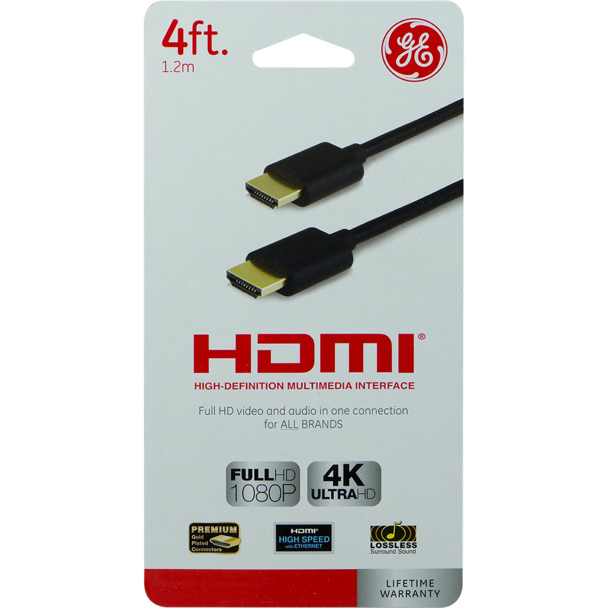 General Electic 4 ft. HDMI Cable with Ethernet, 1080P HD 4K, Black GE