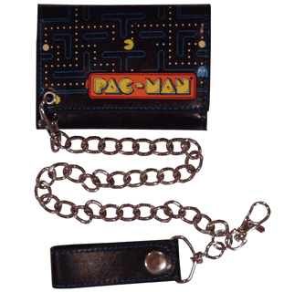 Pac-Man Screen Leather Tri-Fold Wallet with Chain