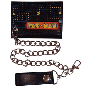 Pac-Man Screen Leather Tri-Fold Wallet with Chain