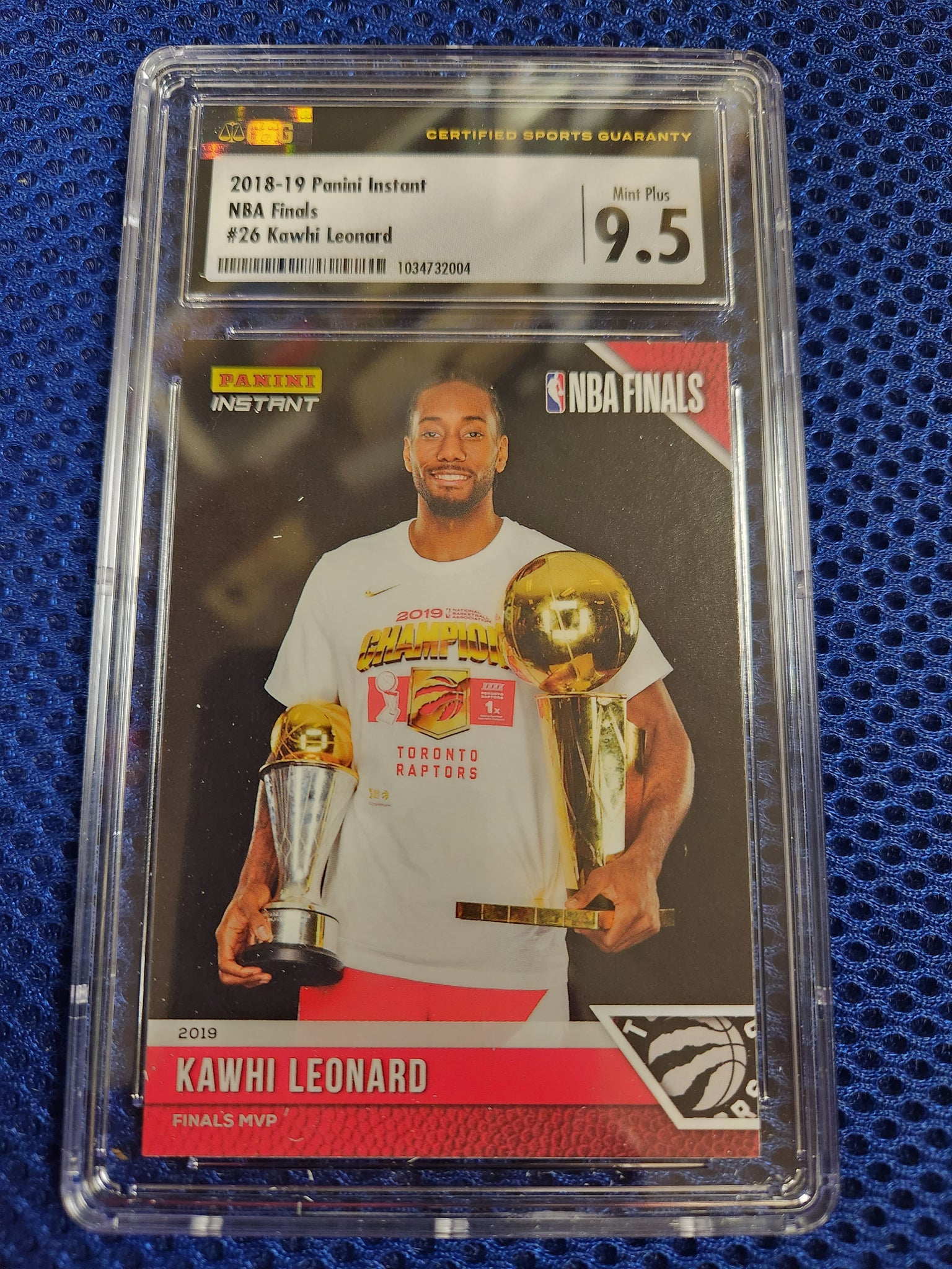 2018 Panini Instant NBA Finals #26 Kawhi Leonard Finals MVP with the Larry O'Brien Trophy Toronto Raptors Champion CGC Graded 9 to 9.5