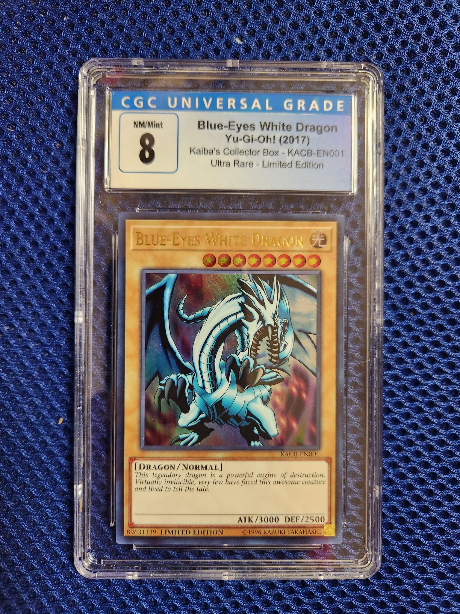 Blue-Eyes White Dragon - Yu-Gi-Oh! (2017) - Legendary Collection - KACB-EN001 - Ultra Rare - Limited Edition CGC Graded 8 (In Frame)
