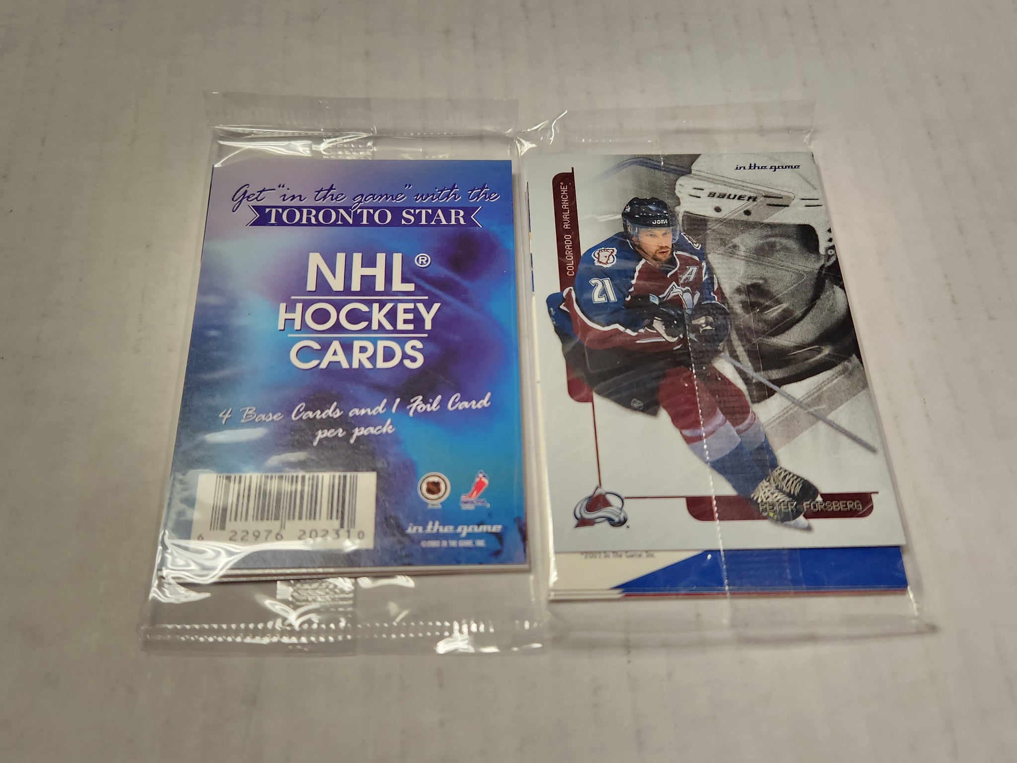 2003-04 Toronto Star In The Game (ITG) NHL Hockey Card Box (5 Total Collector Cards Per Pack, 1 Foil Per Pack) - Peter Forsberg Version