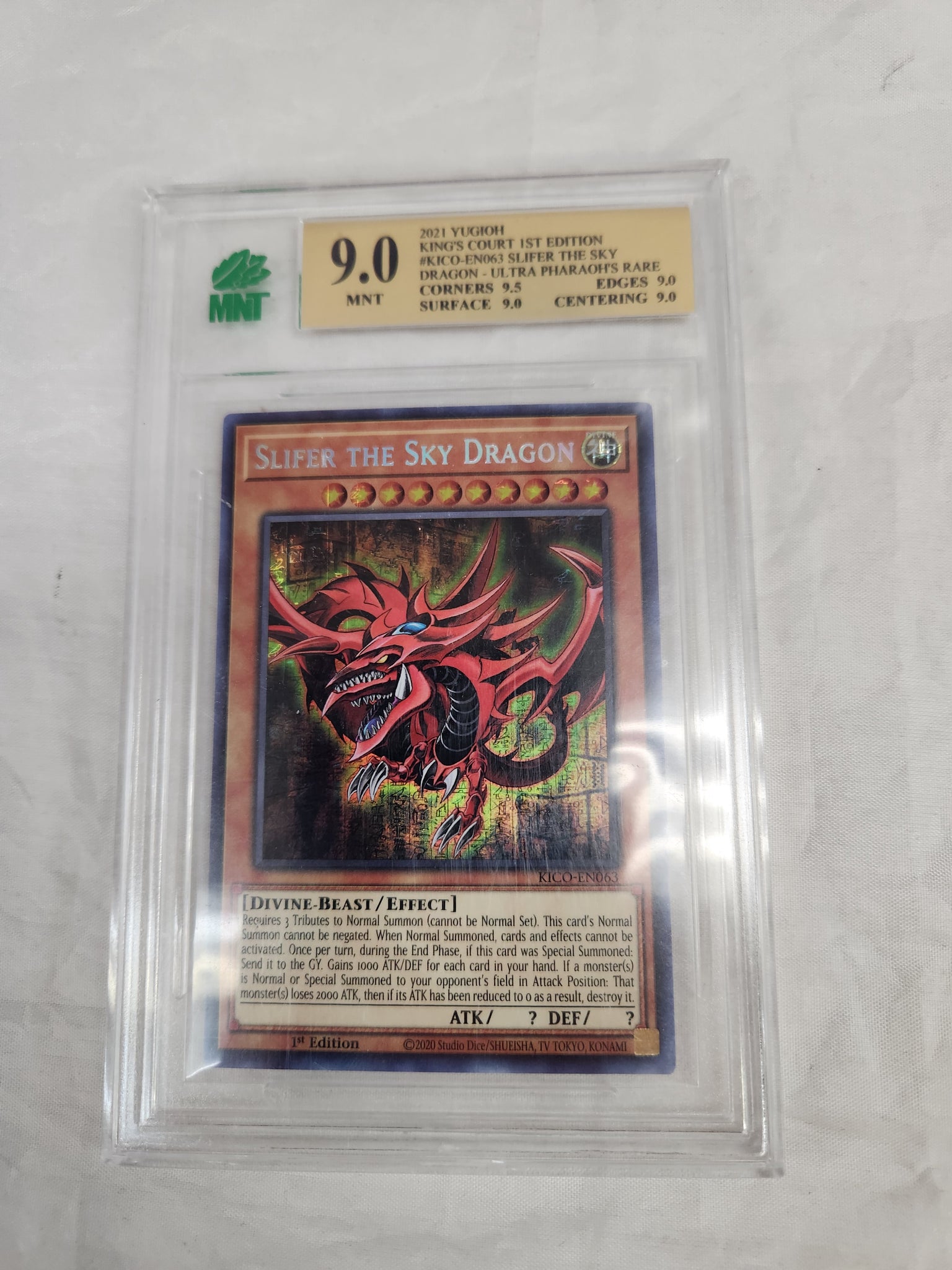 Slifer the Sky Dragon - Yu-Gi-Oh! Secret Pharaoh's Rare KICO-EN063 MNT Grading 9.0 Graded (Light Scuffing on Plastic)