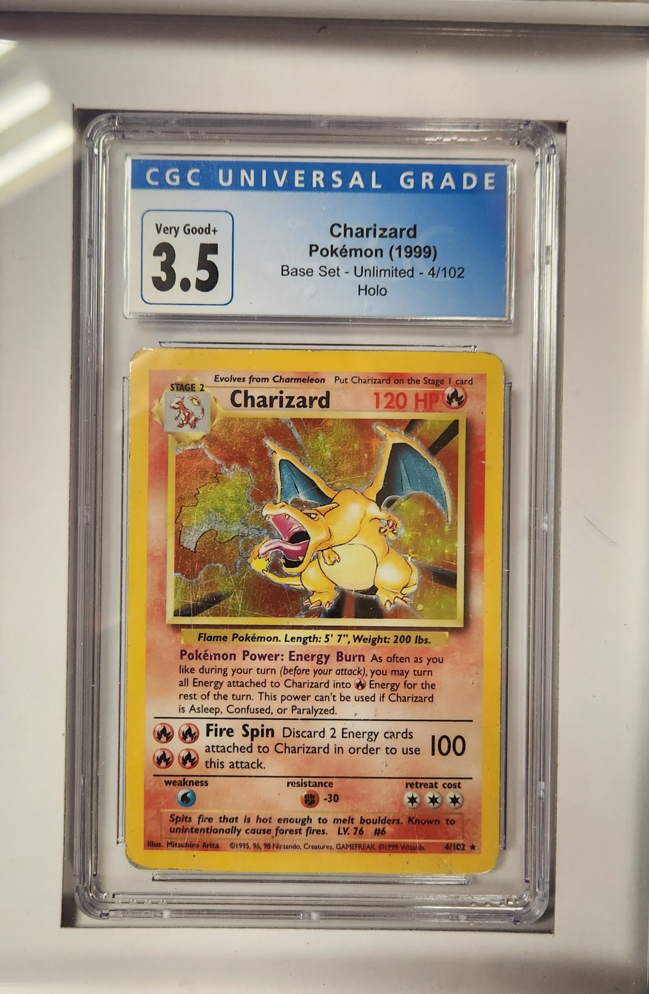 Charizard - Pokemon (1999) - Base Set - Unlimited - 4/102 - Holo - CGC Graded 3.5 to 5