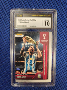 Lionel Messi King of Qatar: Messi Finally Gets His Crown 2022 Panini Instant World Cup Qatar FIFA #118 (1 of 22081) (CSG Graded 10 Gem Mint)