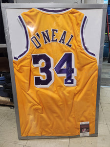 Shaquille O'Neal Authenticated Autographed Signed Los Angeles Lakers Gold #34 Jersey (JSA) (Frame Not Included)
