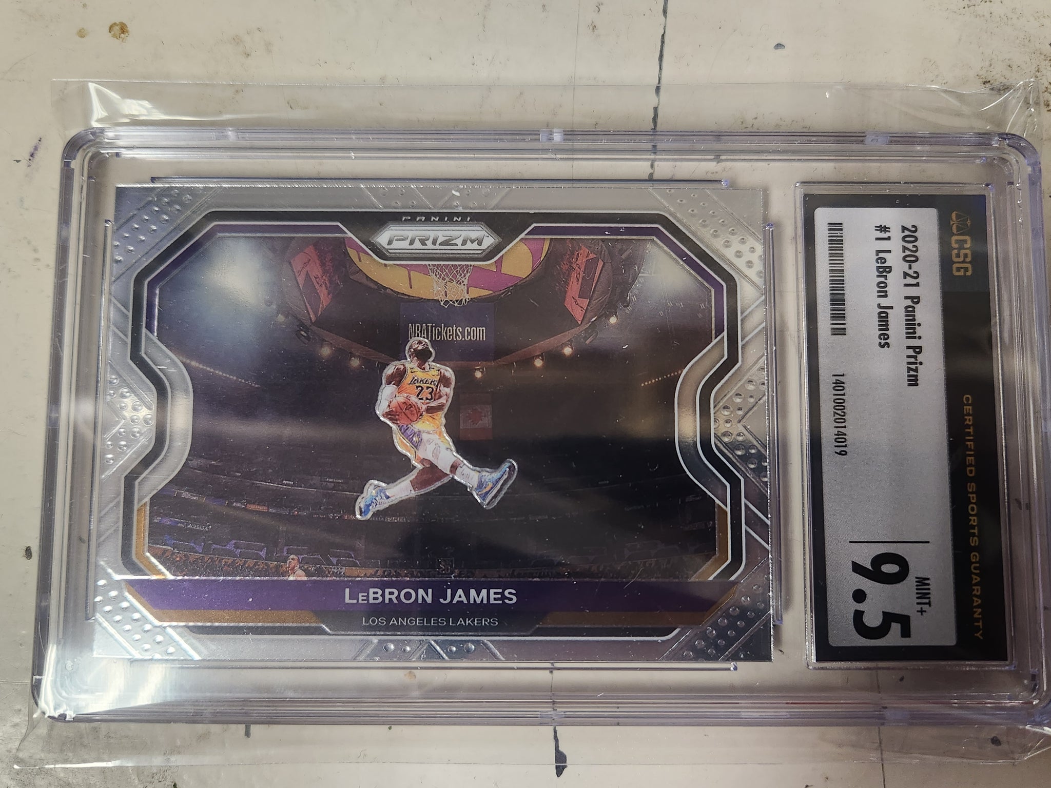 2020-21 Lebron James Prizm #1 Kobe Tribute Dunk - CSG Graded 9.5