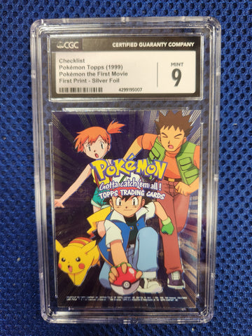 1999 Topps Pokemon the First Movie Edition 1st Print - Silver Foil Checklist CGC Graded 9
