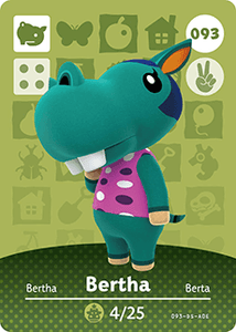 093 Bertha Authentic Animal Crossing Amiibo Card - Series 1
