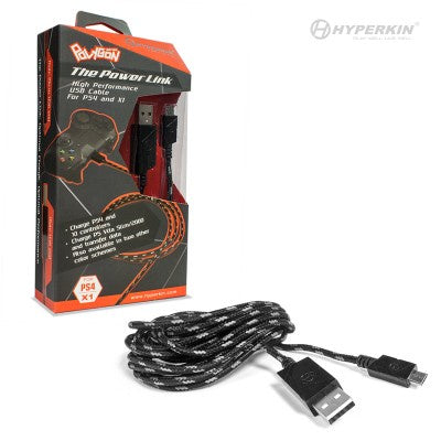 PS4/ X1/ PS Vita 2000 Micro USB Charge Cable (Black/Grey) 10 ft - Hyperkin Polygon - Universal