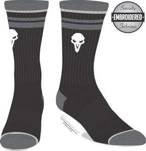Overwatch Reaper Embroidered Black  Crew Socks - Sock Size 10-13