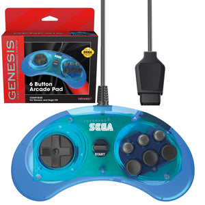 Genesis Clear Blue 6 Button Arcade Pad Controller [Retro-Bit]