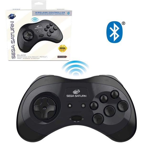 Sega Saturn Black 8-Button Bluetooth Wireless Arcade Pad [Retro-Bit]