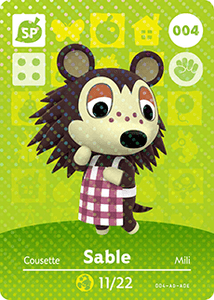 004 Sable SP Authentic Animal Crossing Amiibo Card - Series 1