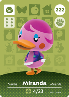 222 Miranda Authentic Animal Crossing Amiibo Card - Series 3