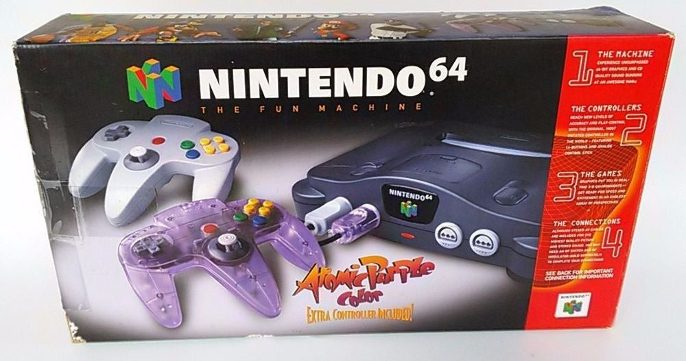 Nintendo 64 System Console Original with Atomic Purple Color Extra Controller Included! Bundle Complete in Box N64